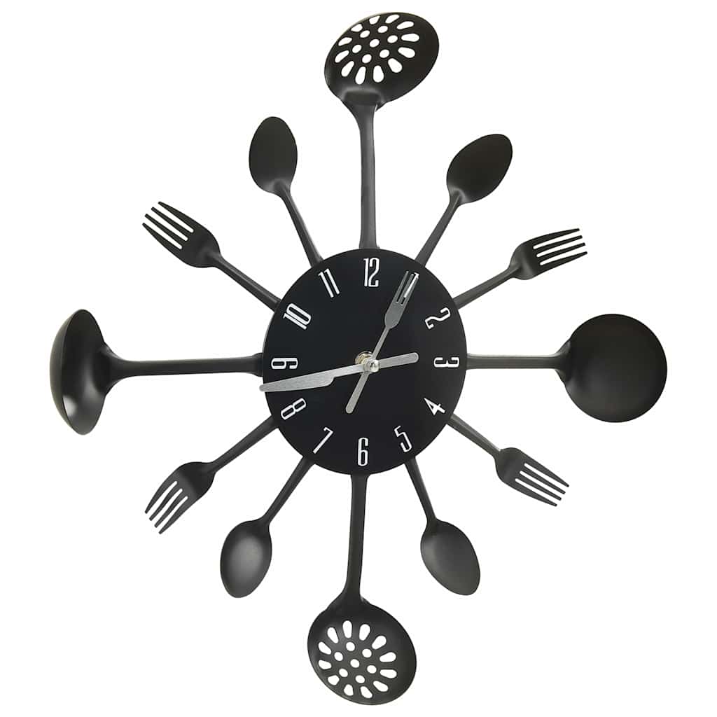 Vidaxl Wall Clock Löffel 40 cm Aluminium Schwarz