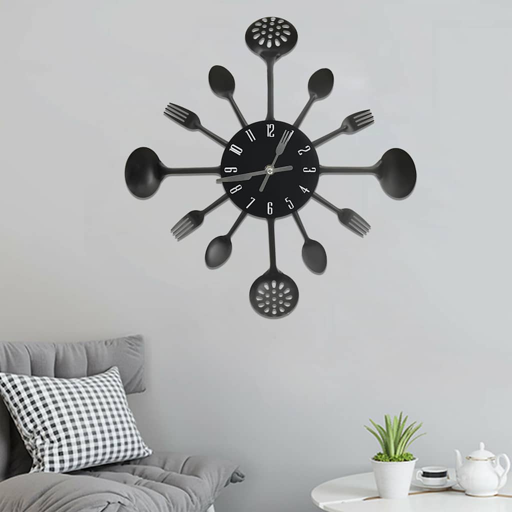 Vidaxl Wall Clock Löffel 40 cm Aluminium Schwarz