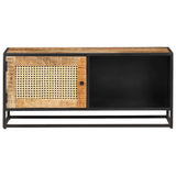 Vidaxl tv-meubel 90x30x40 cm ruw mangohout en natuurlijk riet