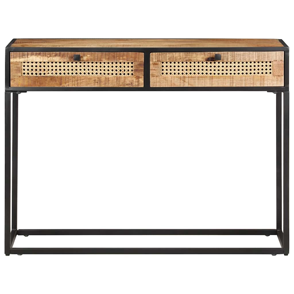 Vidaxl wandtafel 100x35x75 cm ruw mangohout en natuurlijk riet