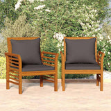 Vidaxl fauteuils 2 st met donkergrijze kussens massief acaciahout