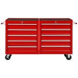 Vidaxl -Werkzeugwagen mit 10 Schubladen aus Stahlrot