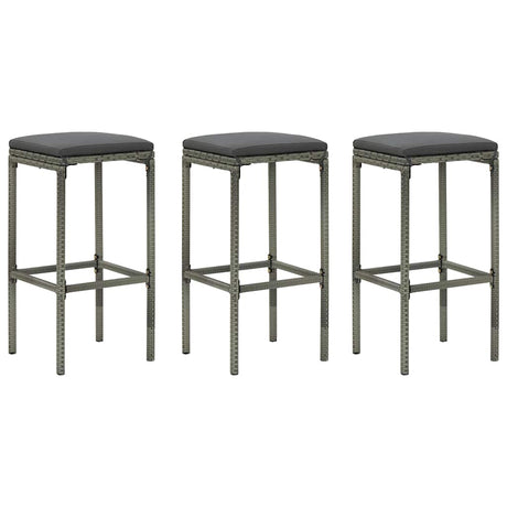 Vidaxl barkrukken met kussens 3 st poly rattan grijs