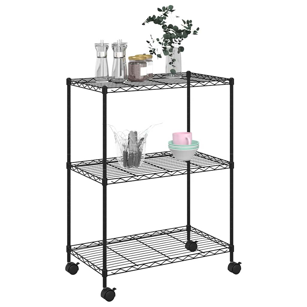 VIDAXL-Speicher mit Rädern 3-layer 60x35x81 cm 150 kg Schwarz