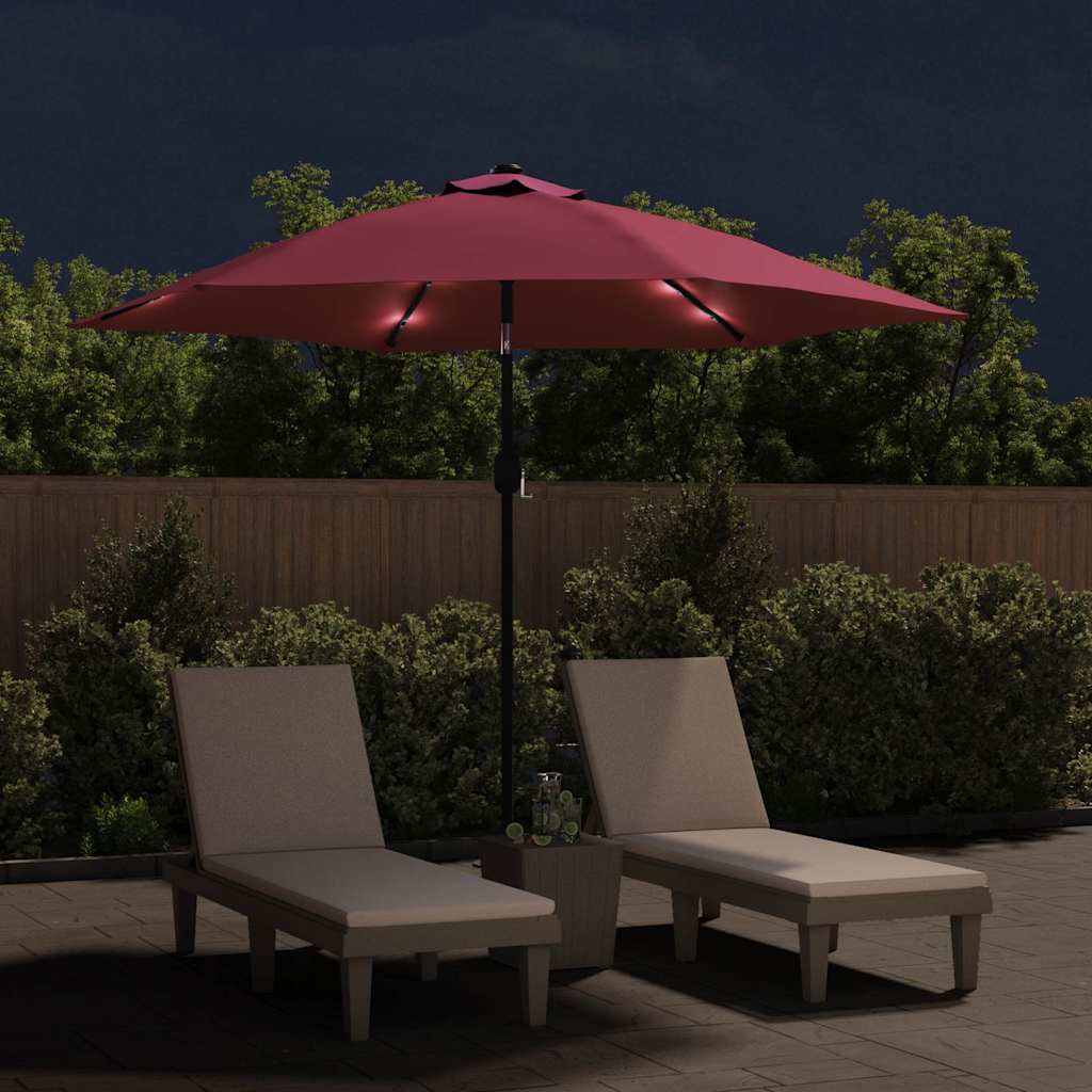 VidaXL Sonnenschirm mit LED-Beleuchtung und Stahlmast 300 cm Burgunderrot