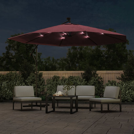 Vidaxl schwimmend Parasol mit LED -Beleuchtung 350 cm Bordeaux Rot