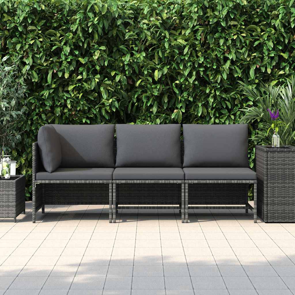Vidaxl 3-delige loungeset met kussens poly rattan grijs