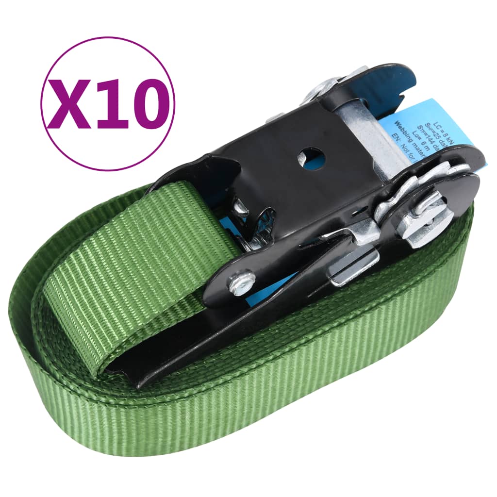 Vidaxl Spanngurte 10 Stück 800 dann 6 m grün