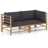Vidaxl 2-delige loungeset met kussens bamboe donkergrijs