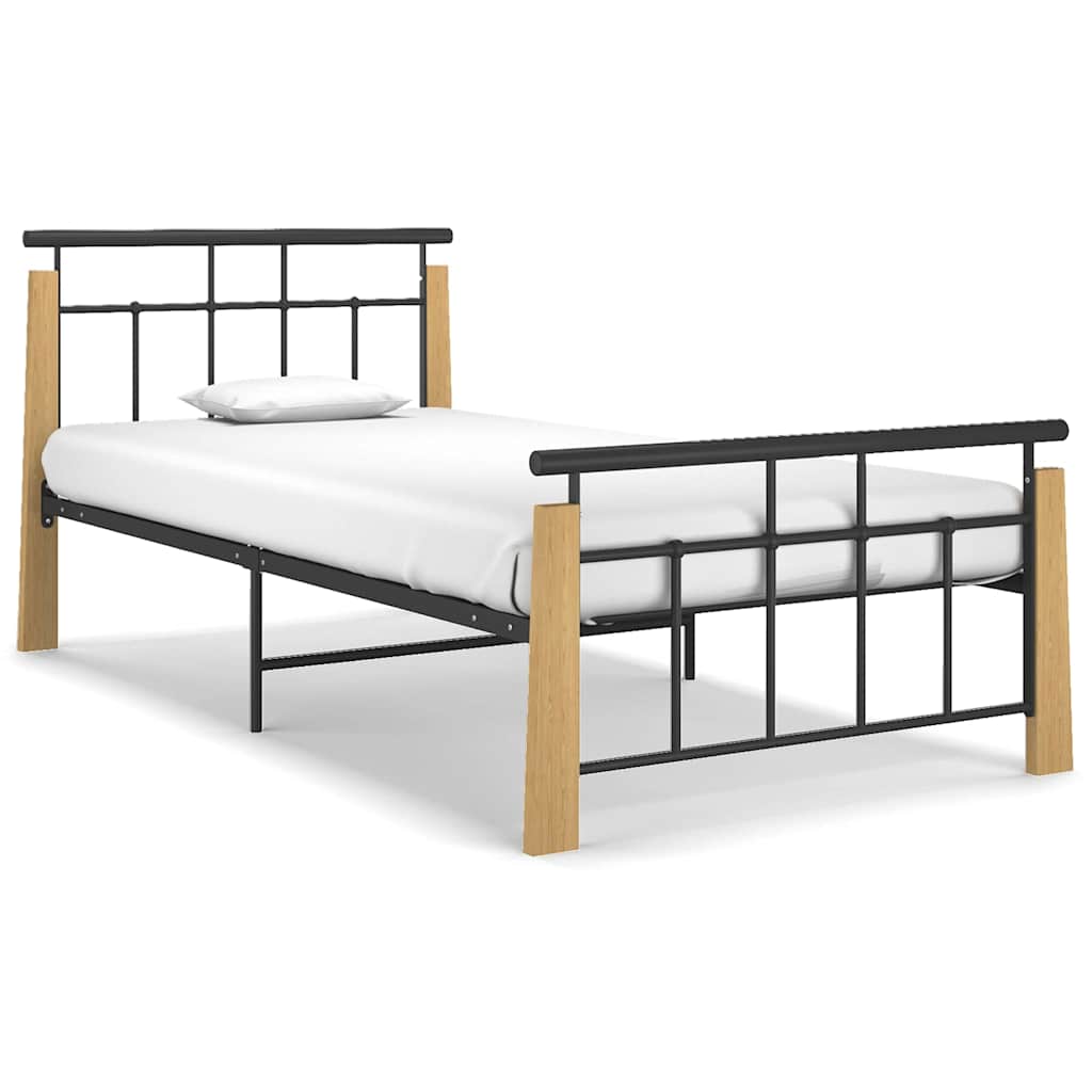 Vidaxl bedframe metaal en massief eikenhout 100x200 cm