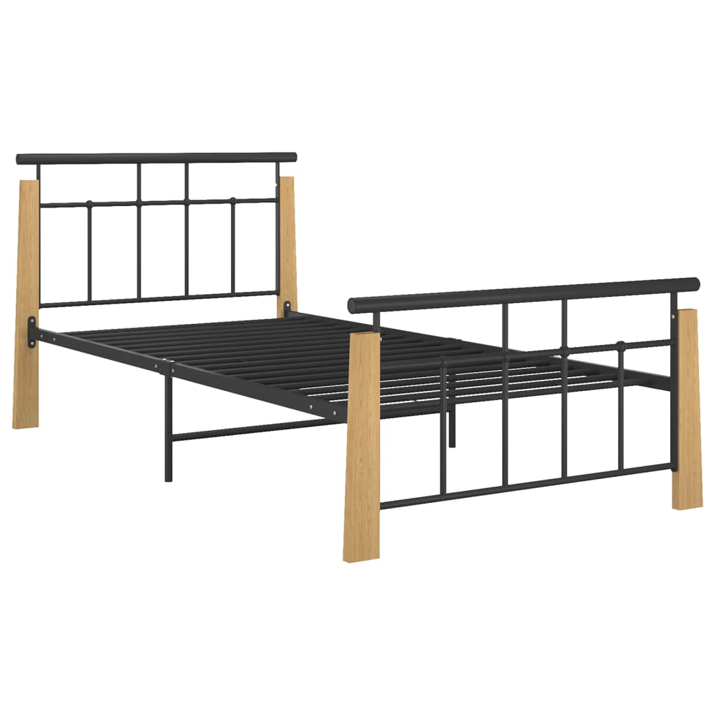 Vidaxl bedframe metaal en massief eikenhout 100x200 cm