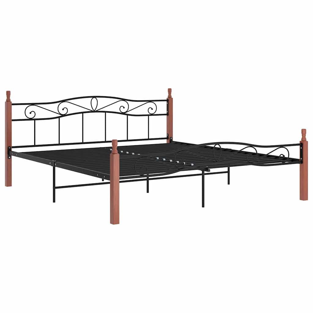 Vidaxl bedframe metaal en massief eikenhout zwart 200x200 cm
