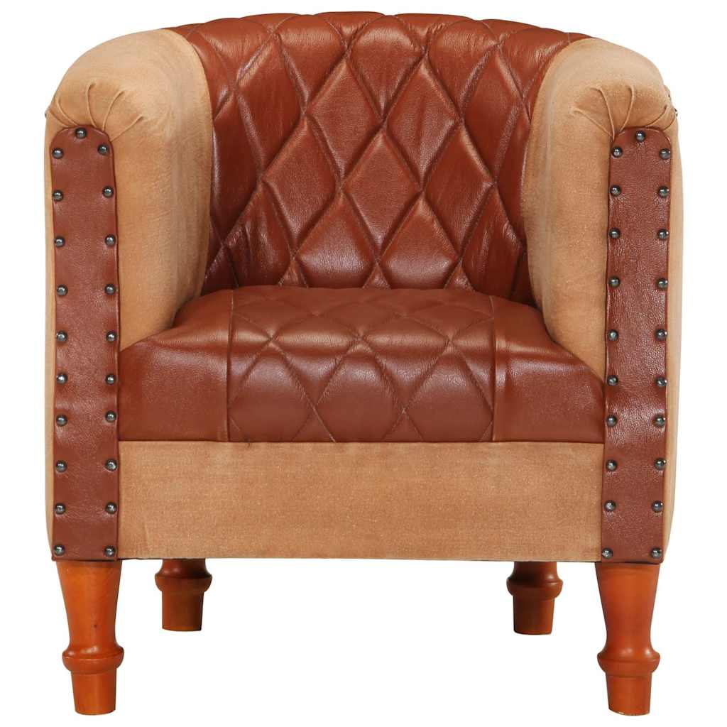 Vidaxl kuipstoel echt leer en massief mangohout bruin