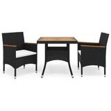 Vidaxl 3-delige tuinset poly rattan en acaciahout zwart