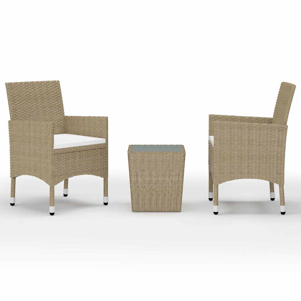 Vidaxl 3-delige bistroset poly rattan en gehard glas beige