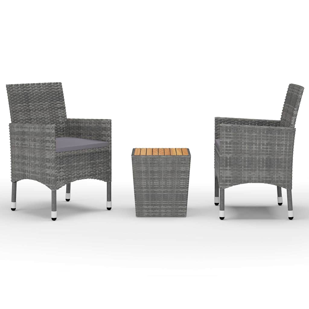 Vidaxl 3-delige bistroset poly rattan en acaciahout grijs