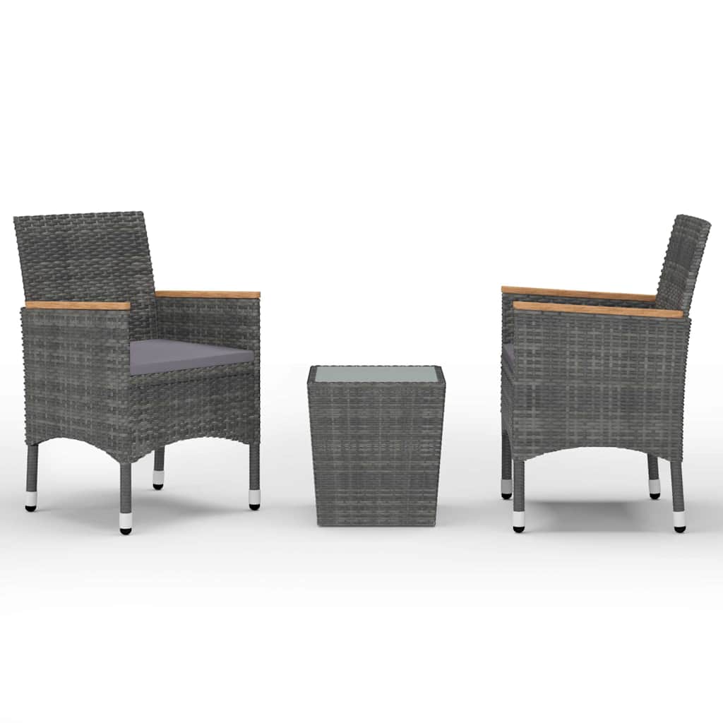 Vidaxl 3-delige bistroset poly rattan en gehard glas grijs