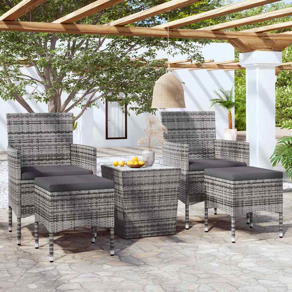 Vidaxl 5-delige bistroset poly rattan en gehard glas grijs