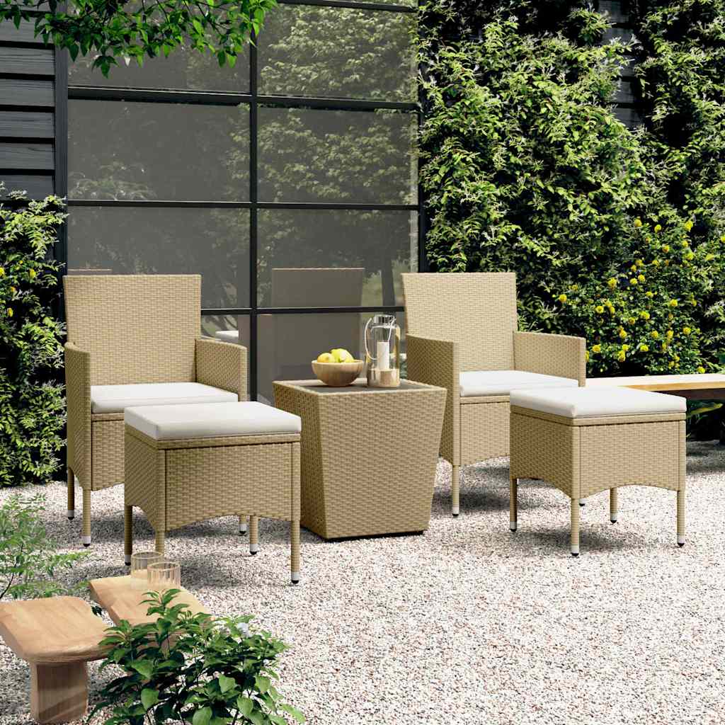 Vidaxl 5-delige bistroset poly rattan en gehard glas beige