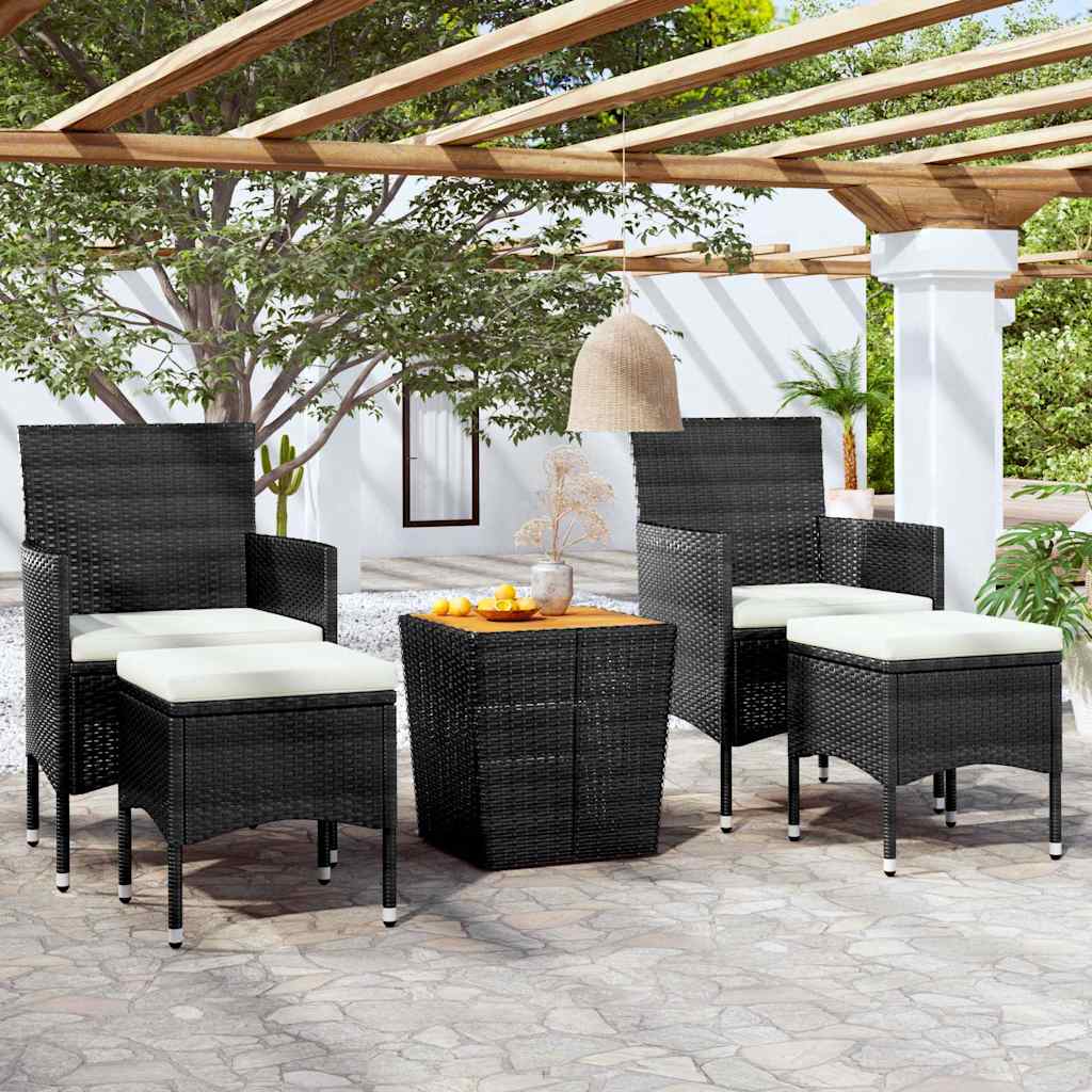 Vidaxl 5-delige bistroset poly rattan en massief acaciahout zwart