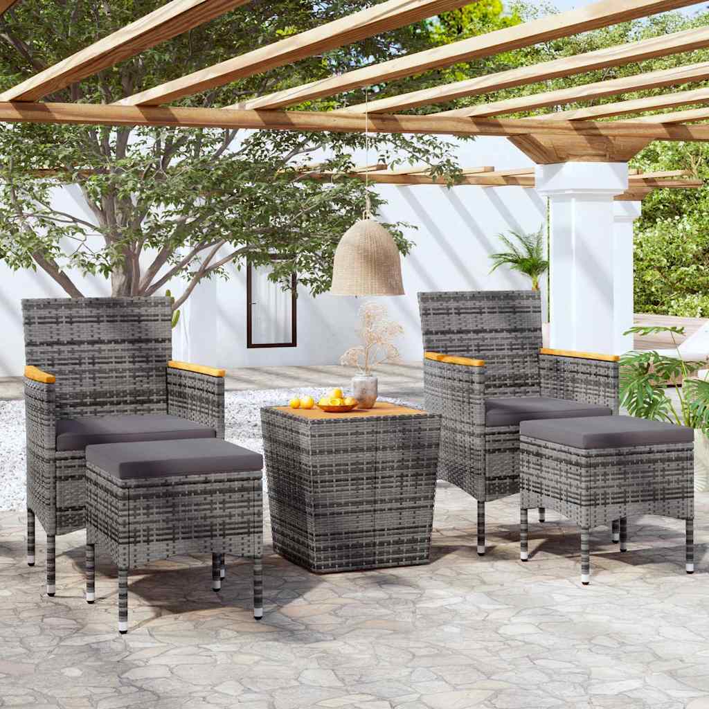 Vidaxl 5-delige bistroset poly rattan en massief acaciahout grijs