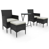 Vidaxl 5-delige bistroset poly rattan en gehard glas zwart