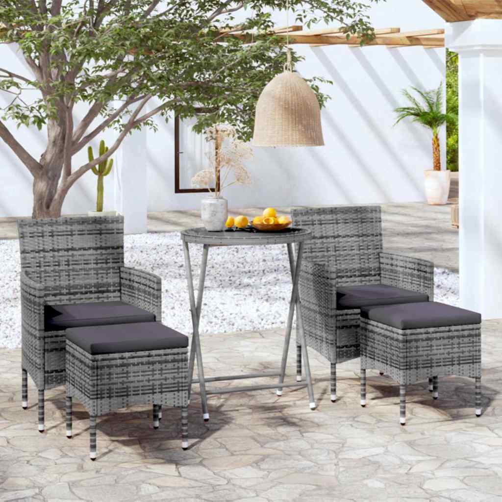 Vidaxl 5-delige bistroset poly rattan en gehard glas grijs