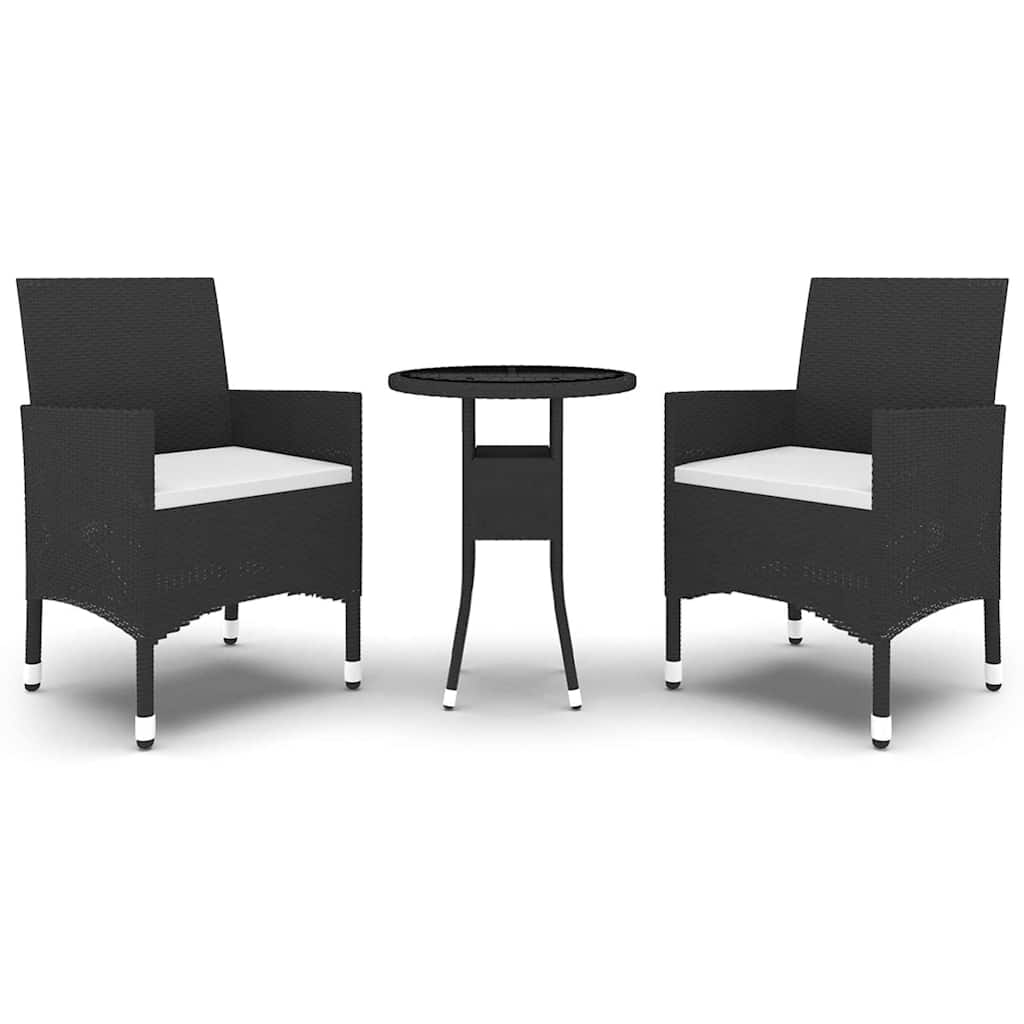 Vidaxl 3-delige tuinset poly rattan zwart