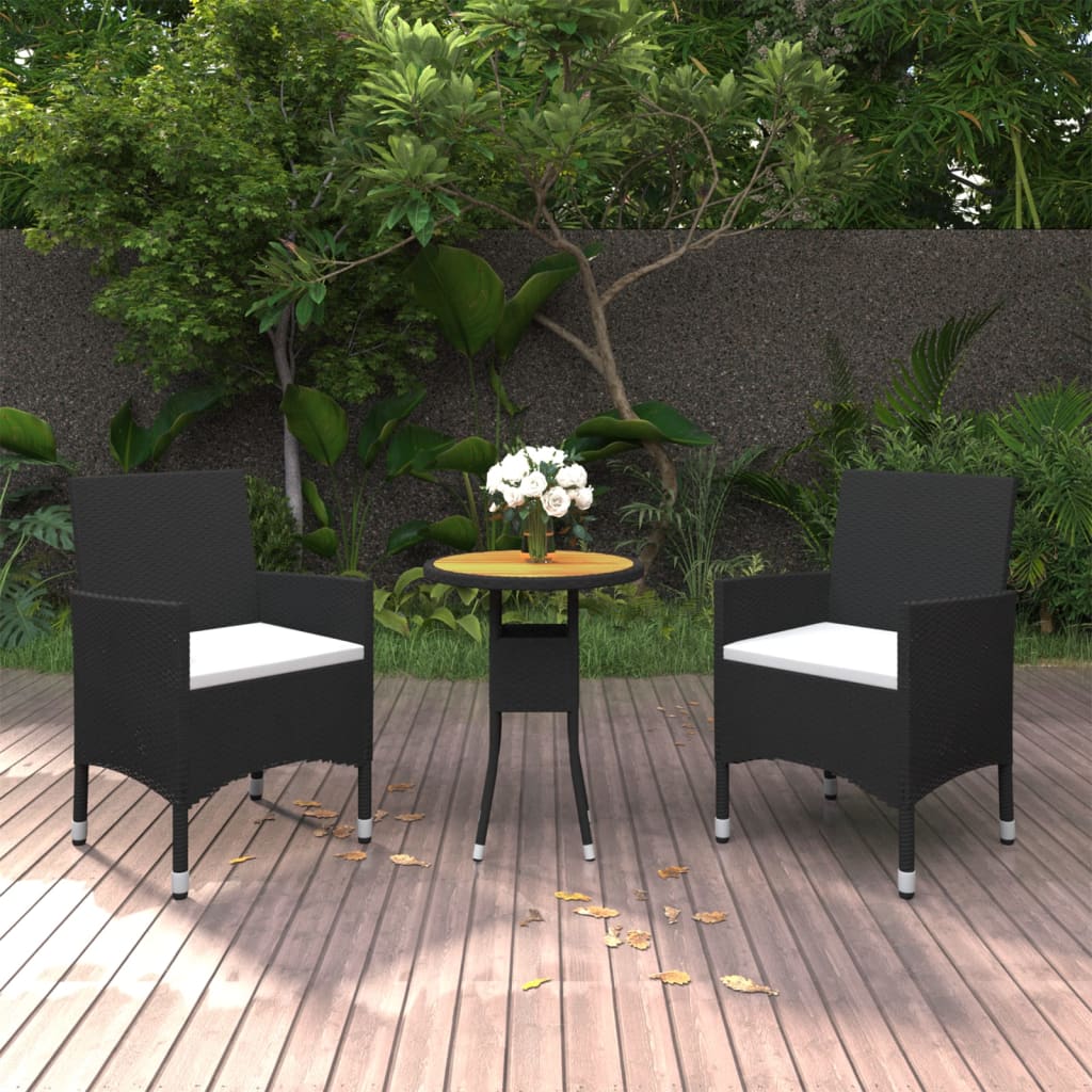 Vidaxl 3-delige tuinset poly rattan zwart