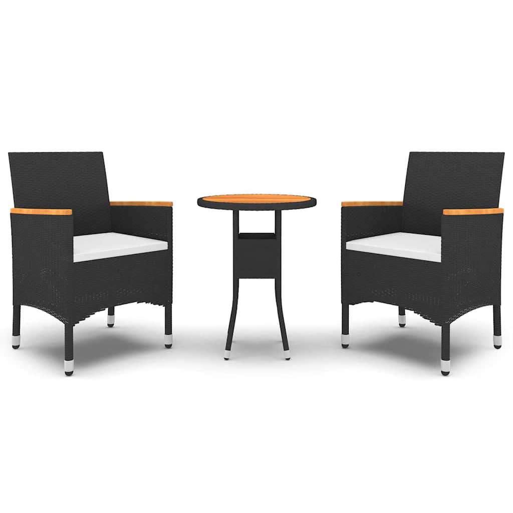 Vidaxl 3-delige tuinset poly rattan zwart