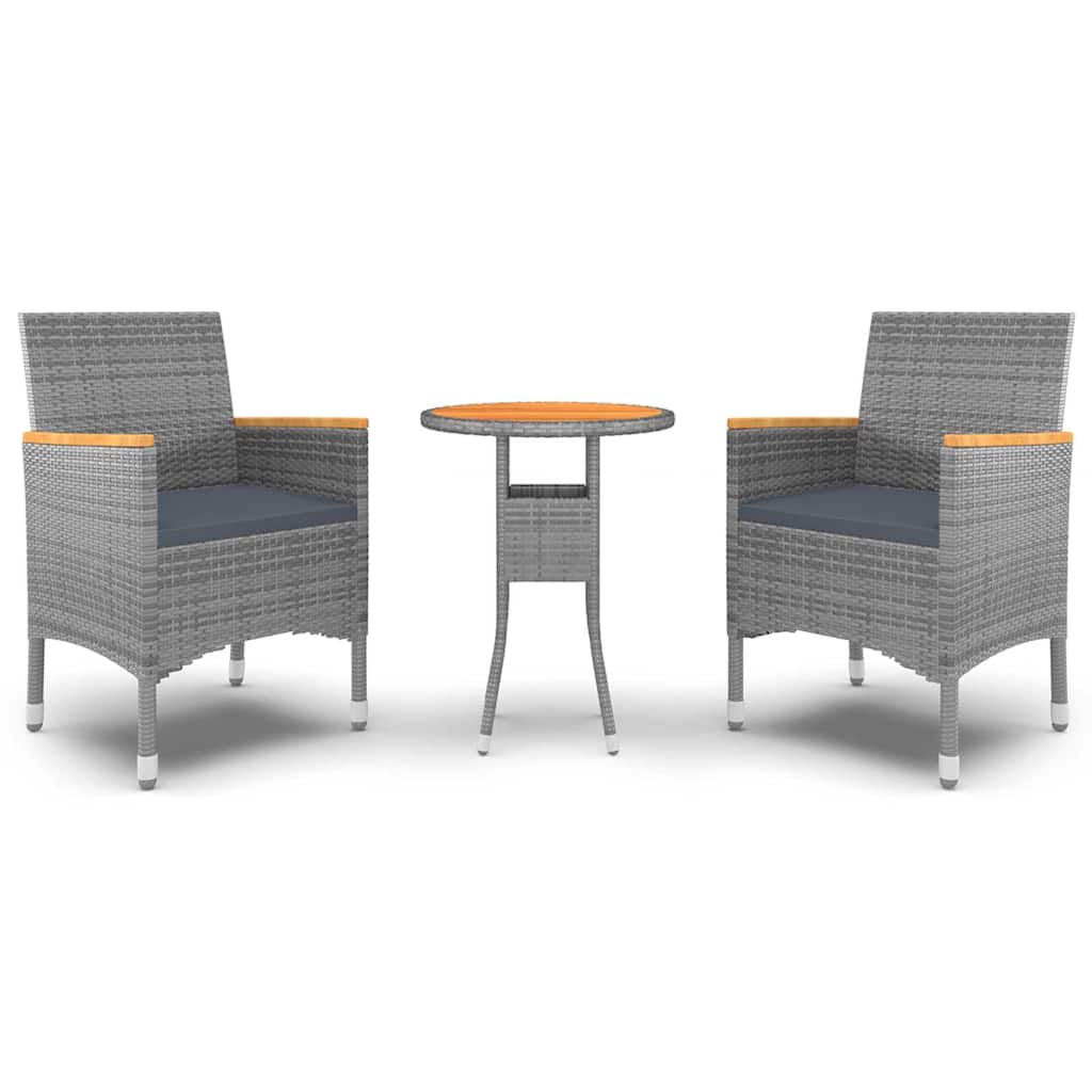 Vidaxl 3-delige tuinset poly rattan grijs