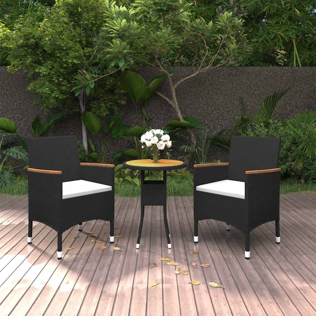 Vidaxl 3-delige tuinset poly rattan zwart