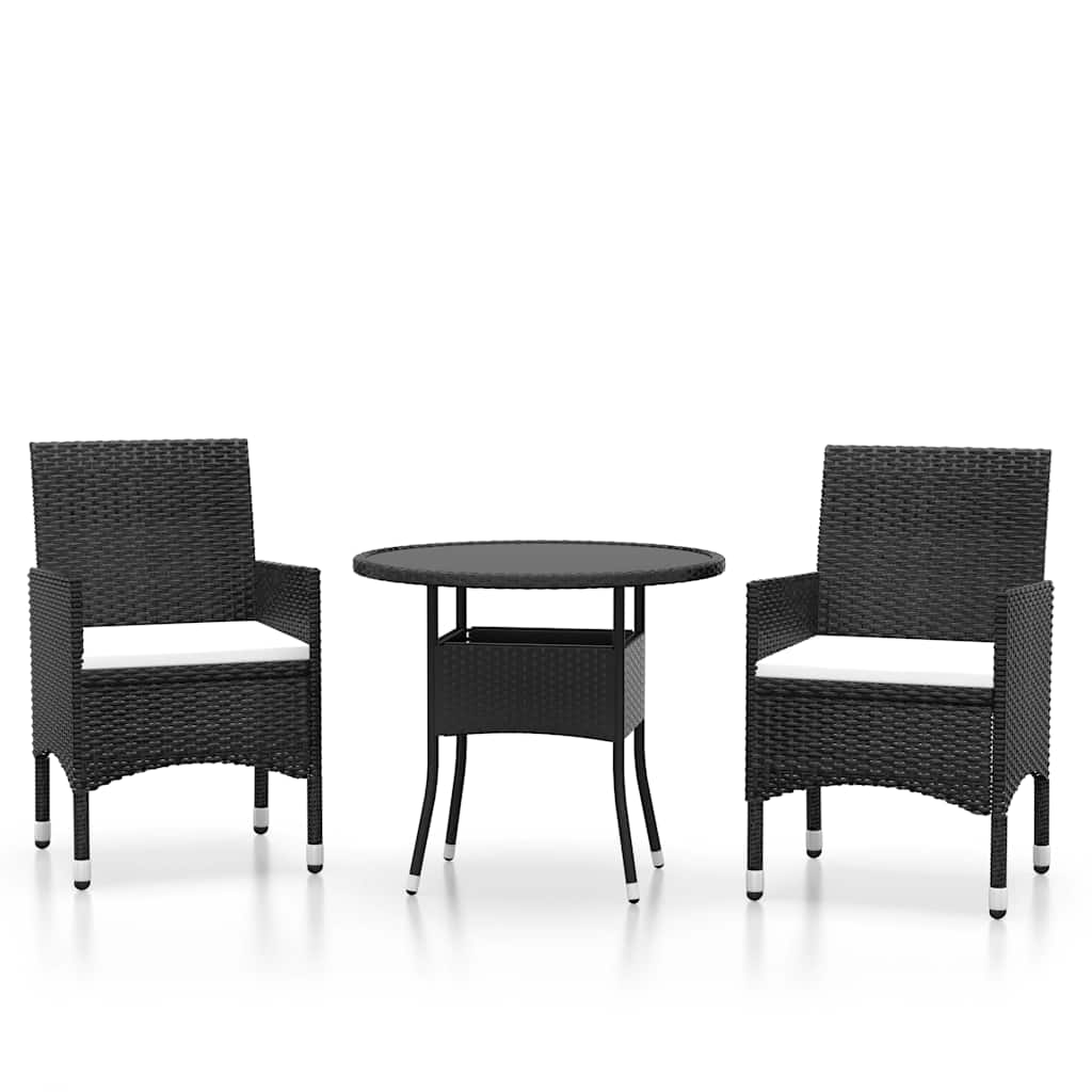 Vidaxl 3-delige tuinset poly rattan zwart