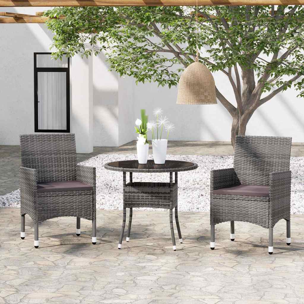 Vidaxl 3-delige tuinset poly rattan grijs