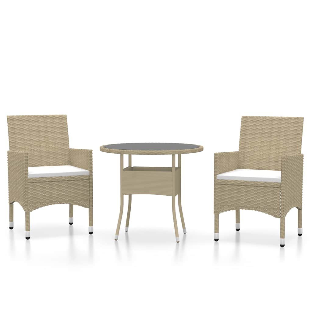 Vidaxl 3-delige tuinset poly rattan beige