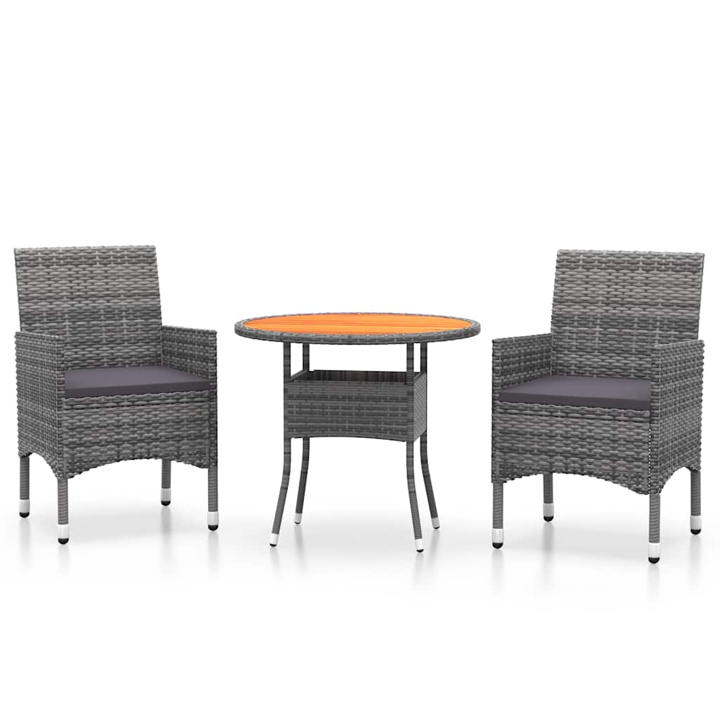 Vidaxl 3-delige tuinset poly rattan grijs