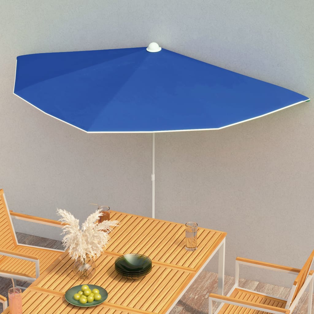 Vidaxl Parasol halb mit Pol 180 x 90 cm Azure Blau