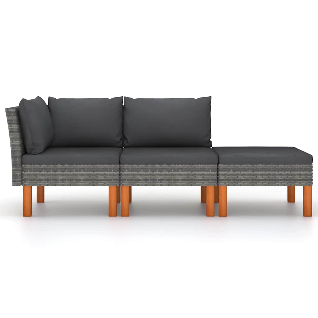Vidaxl 3-delige loungeset poly rattan en massief eucalyptushout