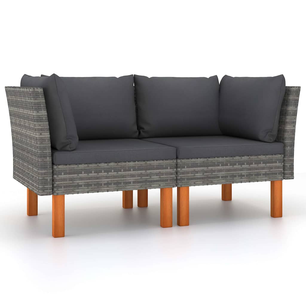 Vidaxl hoekbanken 2 st poly rattan en massief eucalyptushout