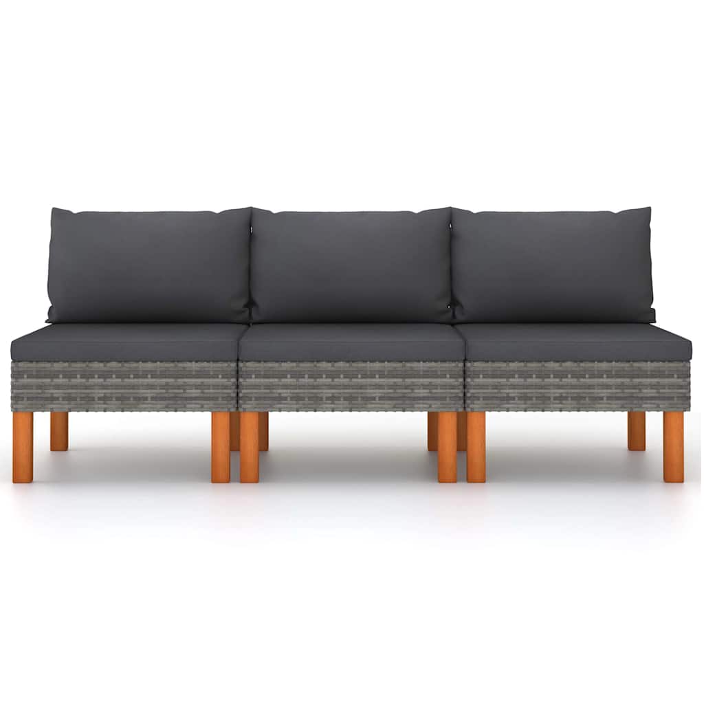 Vidaxl middenbanken 3 st poly rattan en massief eucalyptushout