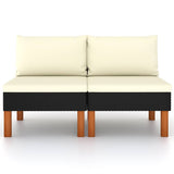 Vidaxl middenbanken 2 st poly rattan en massief eucalyptushout