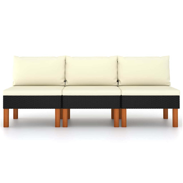 Vidaxl middenbanken 3 st poly rattan en massief eucalyptushout