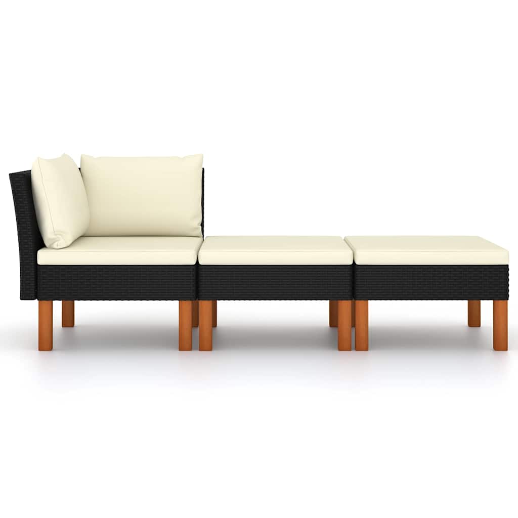 Vidaxl 3-delige loungeset poly rattan en massief eucalyptushout