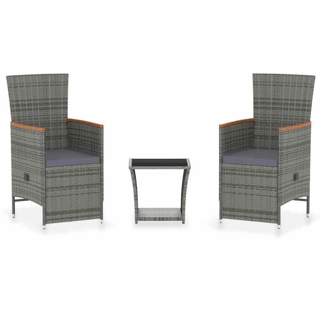 Vidaxl 3-delige loungeset met kussens poly rattan grijs