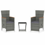 Vidaxl 3-delige loungeset met kussens poly rattan grijs