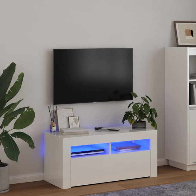 Vidaxl tv-meubel met led-verlichting 90x35x40 cm hoogglans wit