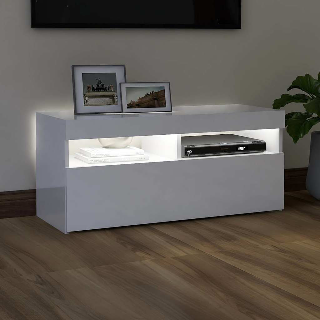 Vidaxl tv-meubel met led-verlichting 90x35x40 cm hoogglans wit
