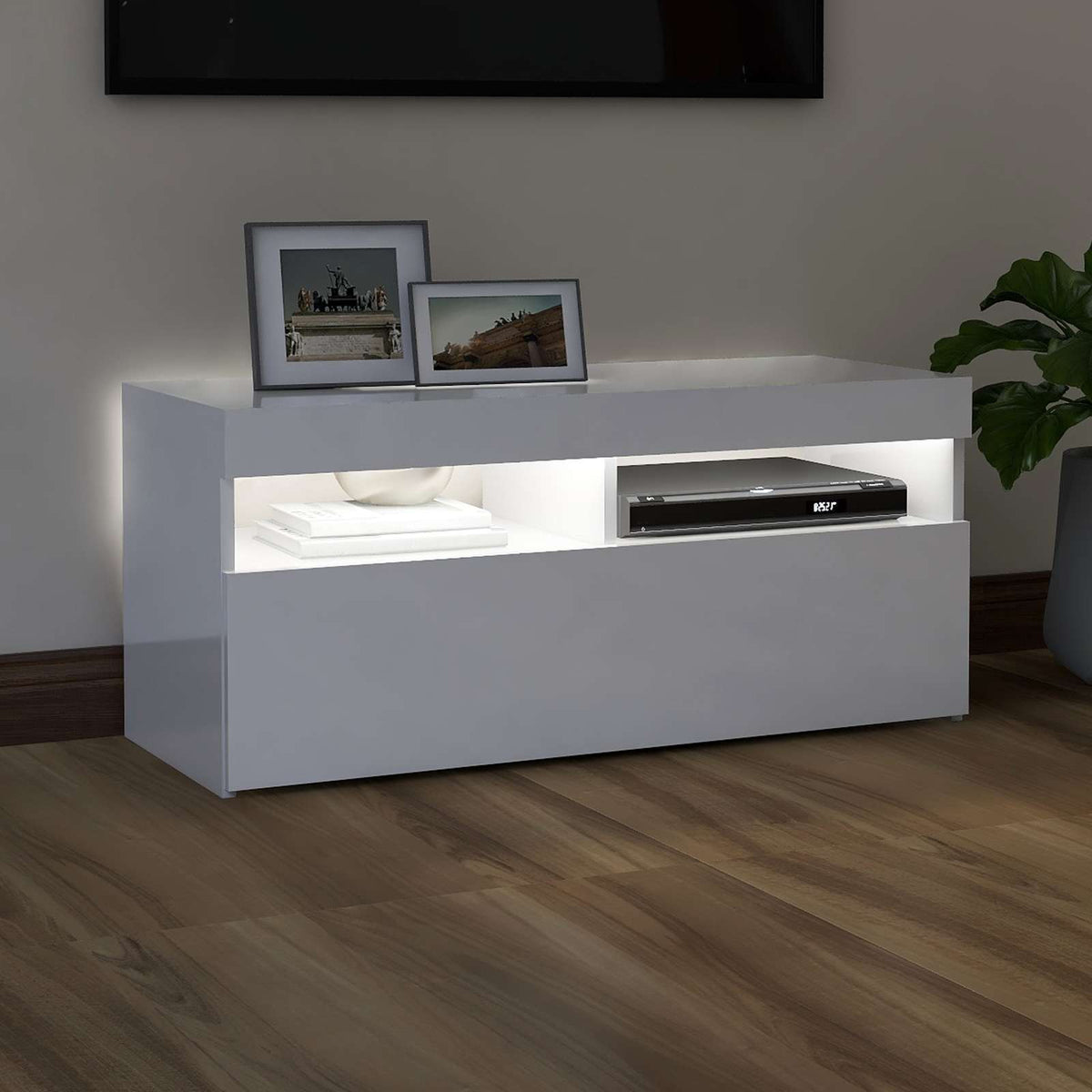 Vidaxl tv-meubel met led-verlichting 90x35x40 cm hoogglans wit