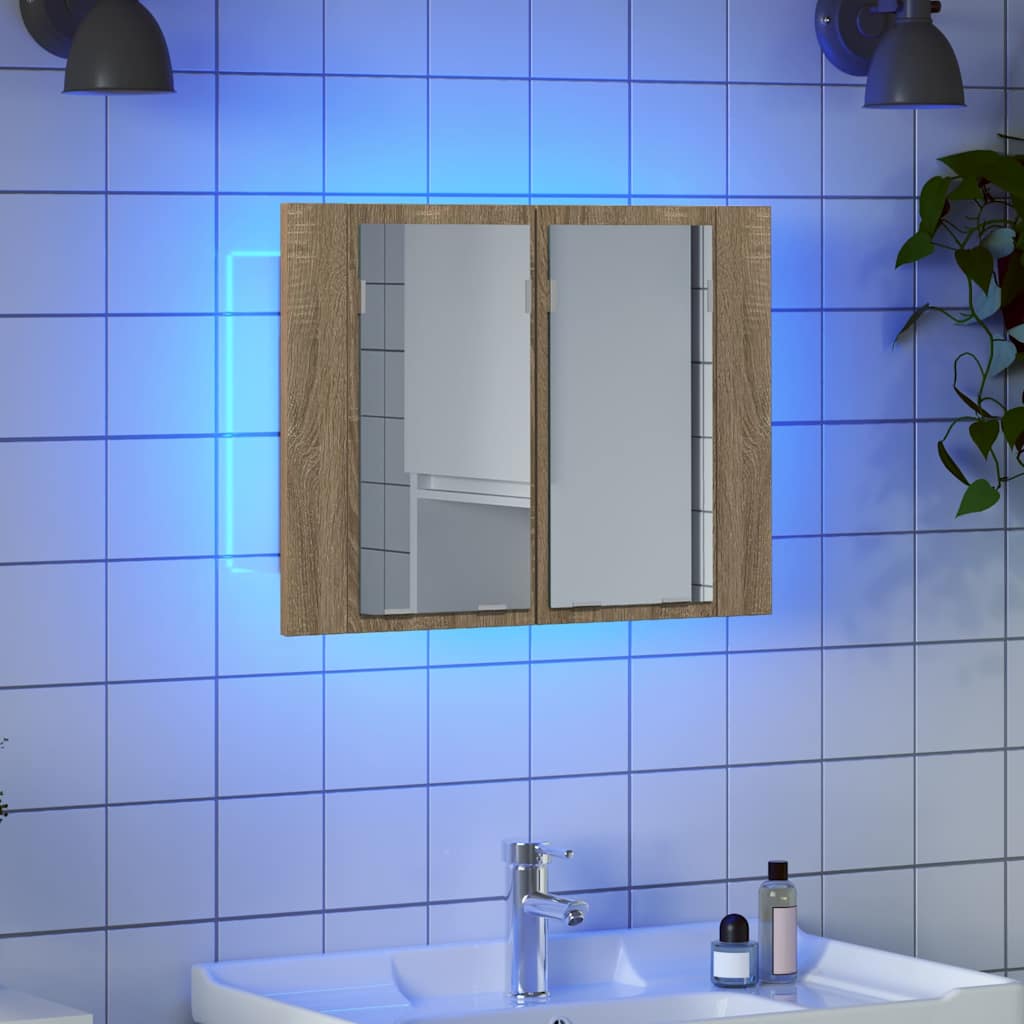 Vidaxl badkamerkast met spiegel led 60x12x45 acryl sonoma eikenkleurig