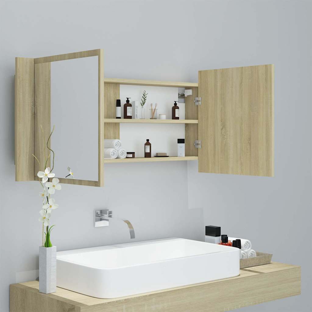 Vidaxl badkamerkast met spiegel led acryl sonoma eikenkleurig